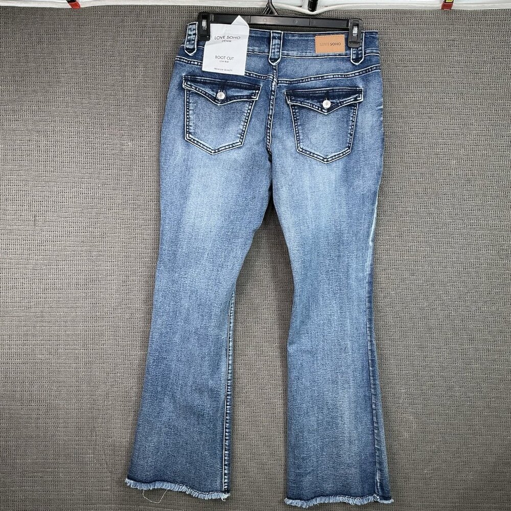 Love Soho Jeans Women’s Size 15 High Rise Flare Blue Denim Stretch - Picture 2 of 14